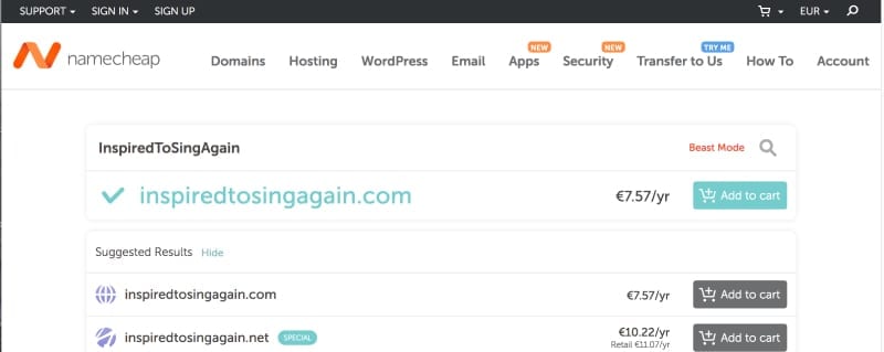 Add domain name to cart