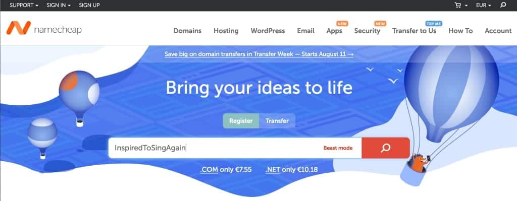 search for domain name on Namecheap
