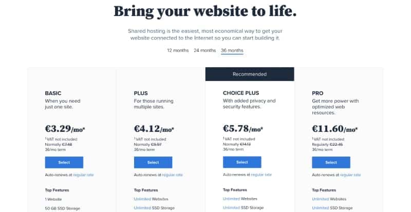 choose a web hosting plan