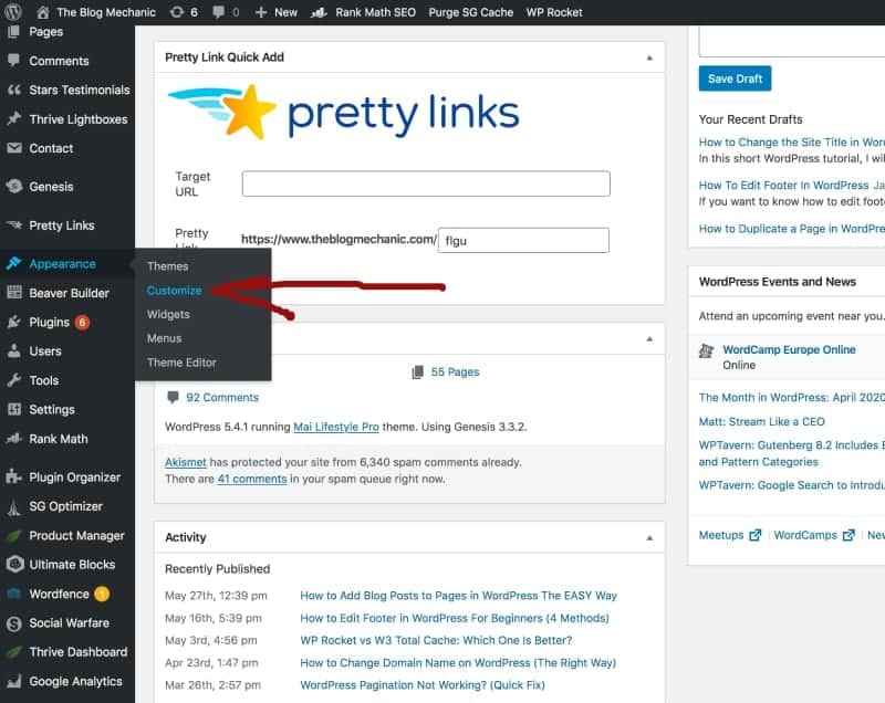 Screenshot of theme editor settings in WordPress