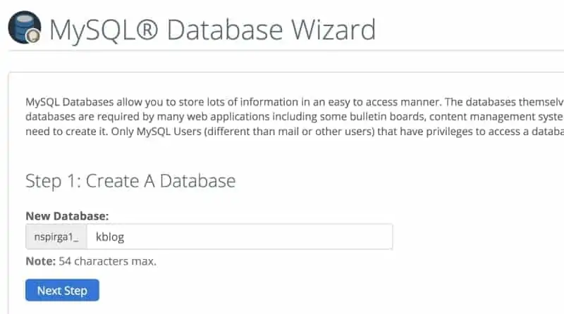 create a database name
