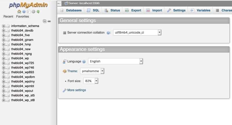Screenshot of phpMyAdmin