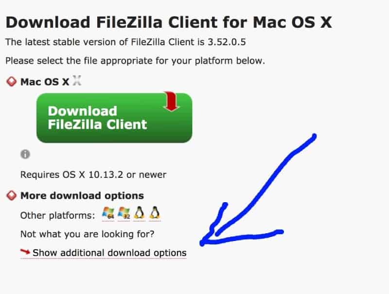Filezilla download link options