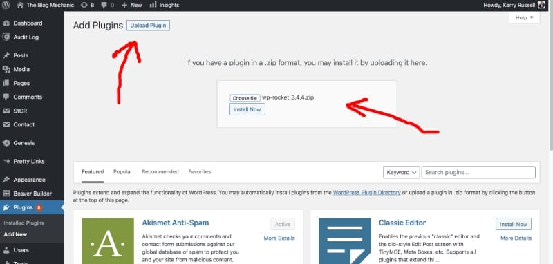 install the wp-rocket plugin