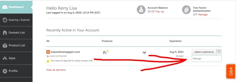 domain name dashboard namecheap