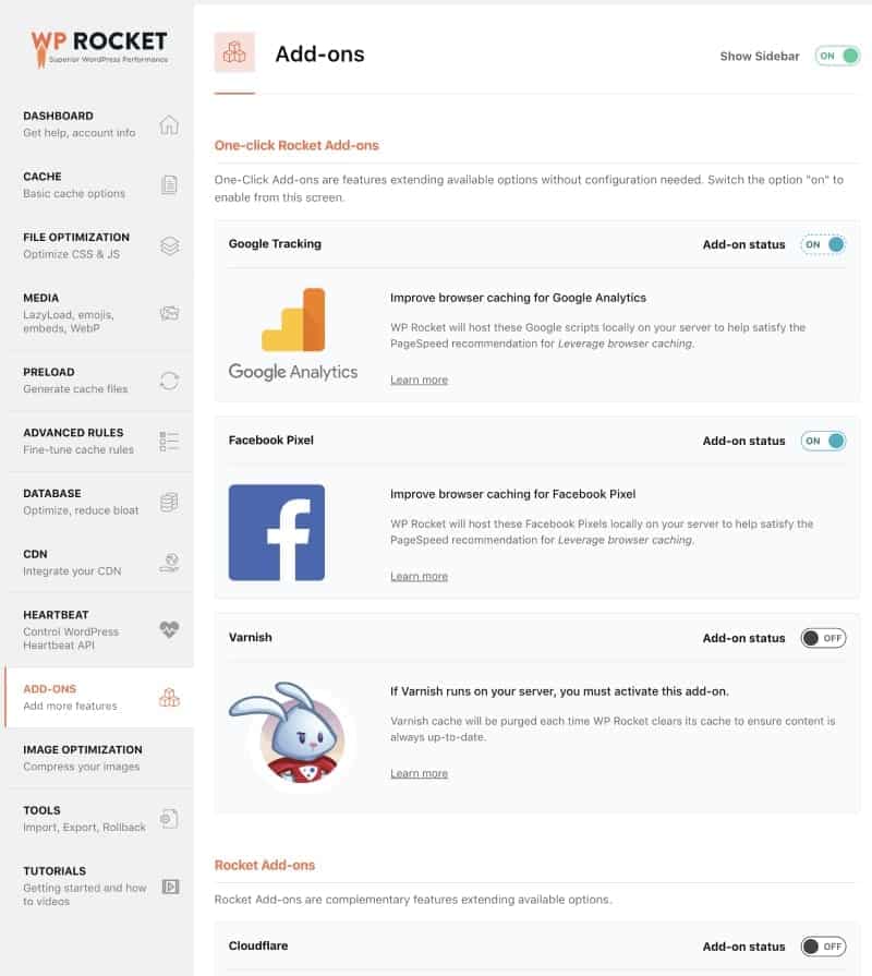 Screenshot of WP Rocket external browser caching settings