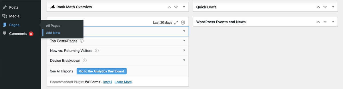 how to add a wordpress page