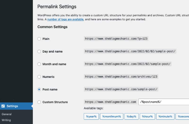 WordPress Permalink Settings