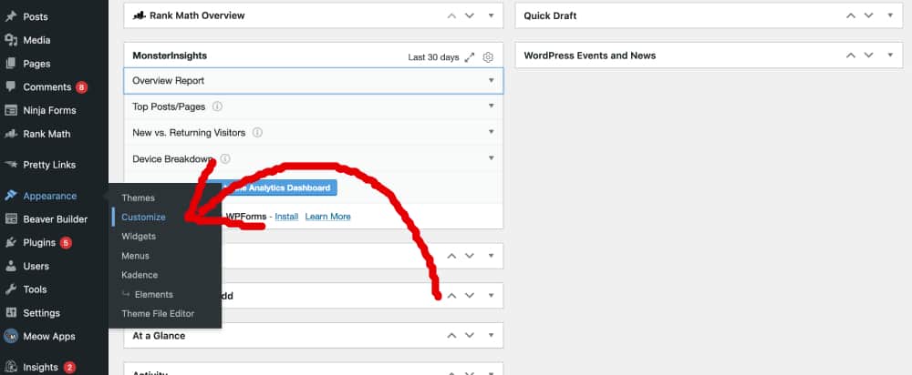 theme customizer tab